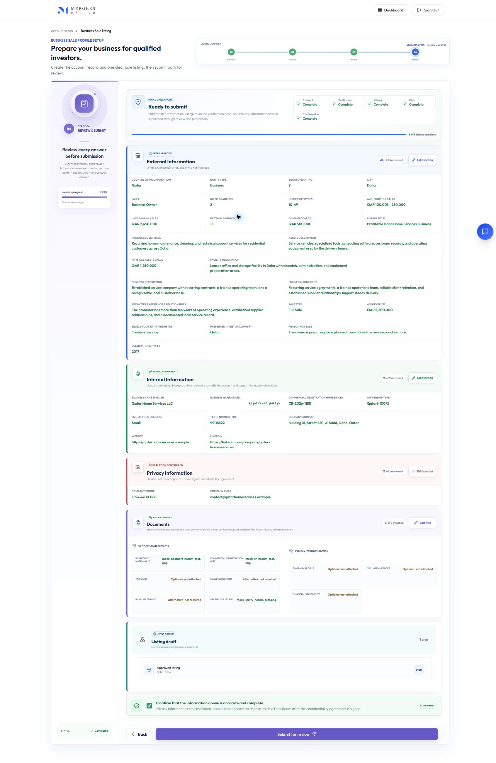 Mergers United Business Sale Listing form