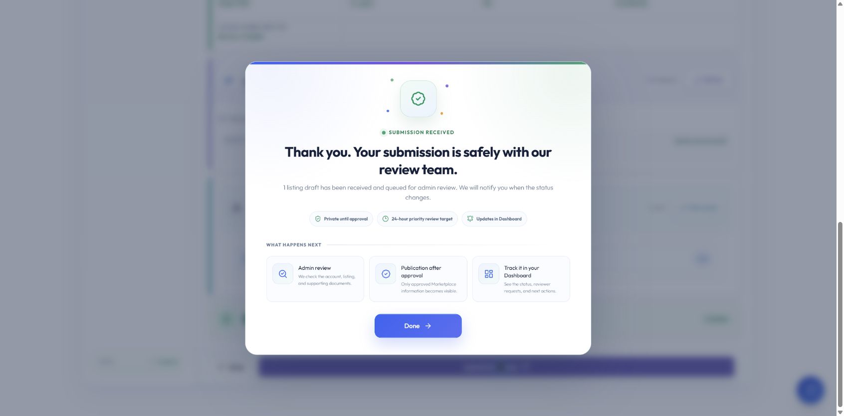 Mergers United admin review status
